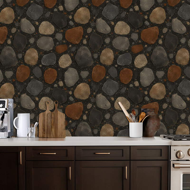 Papier peint adhésif auto-adhésif Earthy Mosaic Stone Rust Charcoal Beige Tones