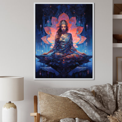 Bleu, yoga, lotus rose, femme