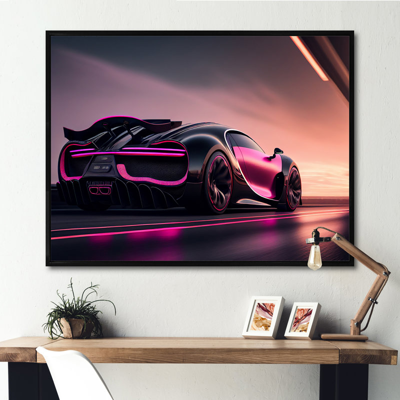 Conception visionnaire de Bugatti en noir et magenta VI - reproduction sur toile, H 24 po x l 32 po x P 1 po