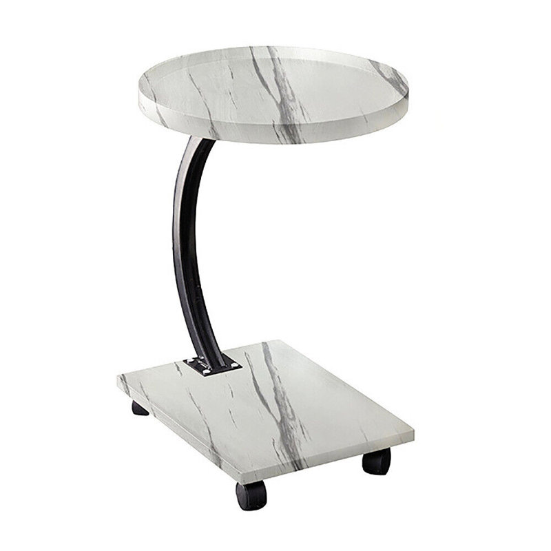 Table basse moderne en forme de C avec table d'appoint et table basse avec roulettes, White Wood