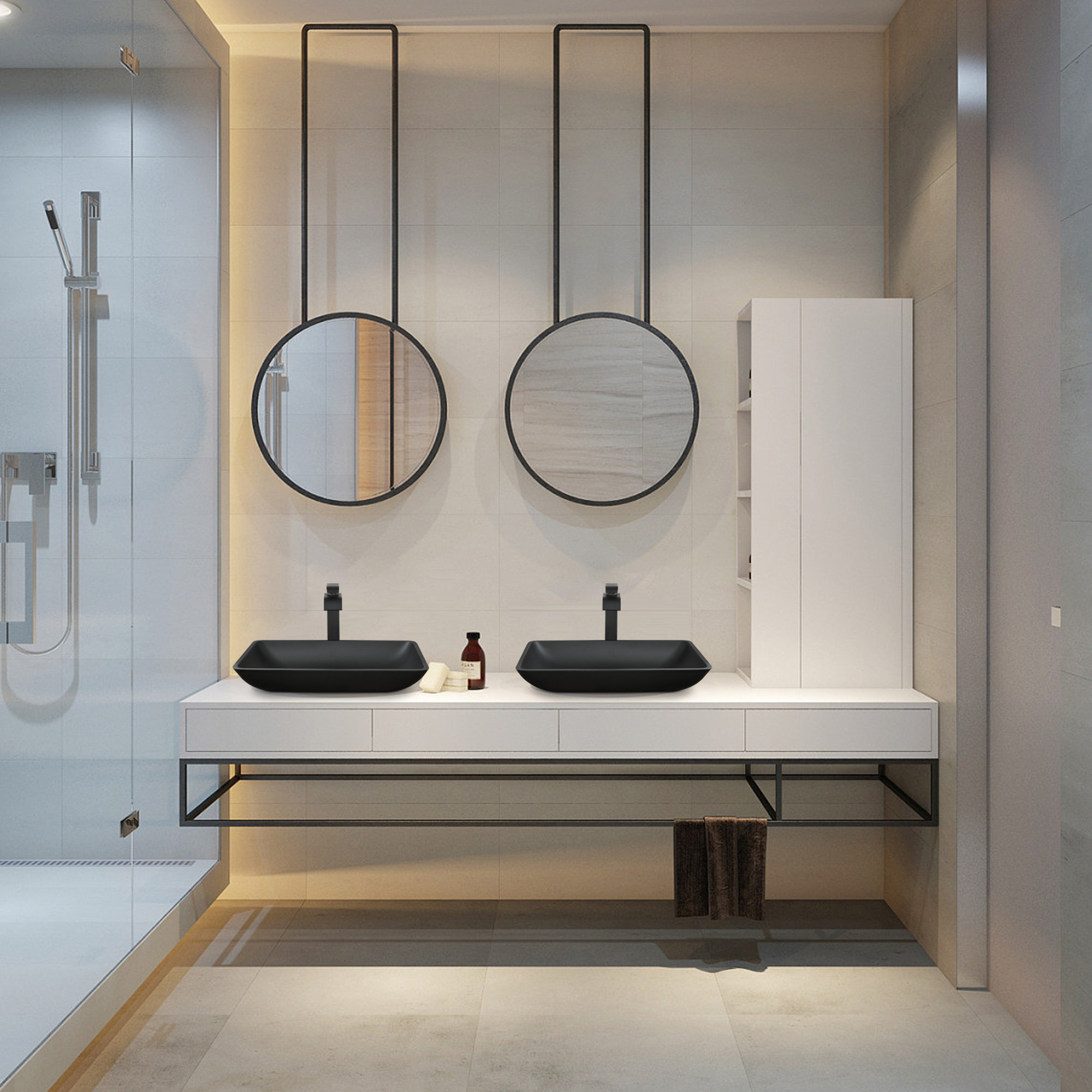 DEJIN 14'' Matte Black Glass Rectangular Vessel Bathroom Sink with ...
