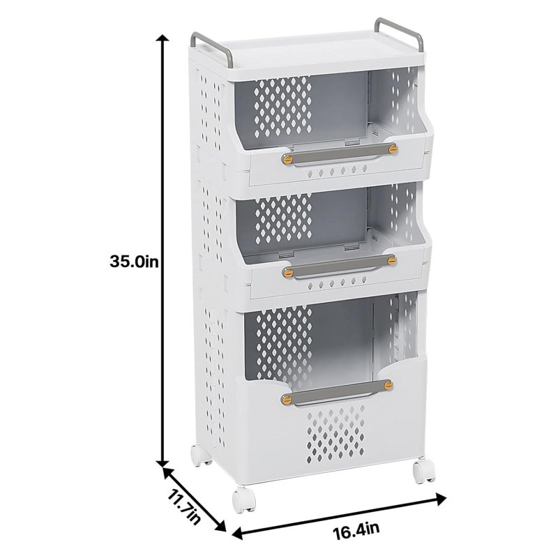 Laundry Basket With Wheels,Rolling Folding Laundry Hamper,Utility Cart,Kitchen Storage Cart,Stackable Storage Bins Open Front,