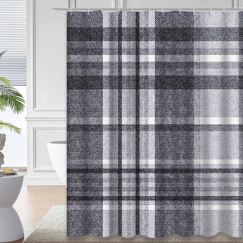 Rideau de douche à carreaux en tartan noir à carreaux avec 12 crochets, L 72 po x l 72 po