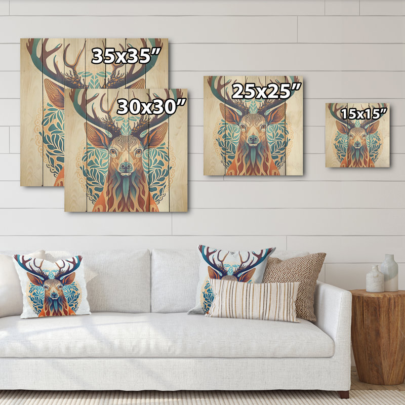 Wild Buck en bleu et brun - impression sur bois sans cadre, H 30 po x l 30 po x P 1 po