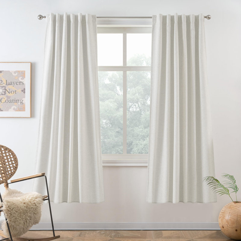 Goffredo 100% Blackout Natural Curtains for Bedroom  Double Layer Drape Farmhouse Thermal Insulated Rod Pocket Back Tab Full Light Blocking 2 Panels for Living Room Nursery