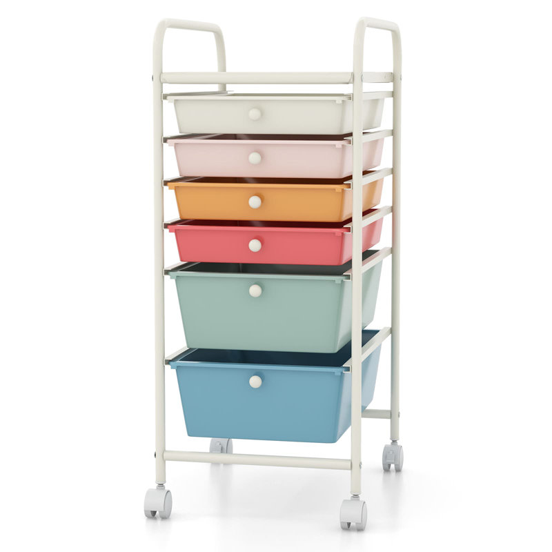 6 Drawer Storage Drawer, Blue/Pink/Orange/Teal/Red/White