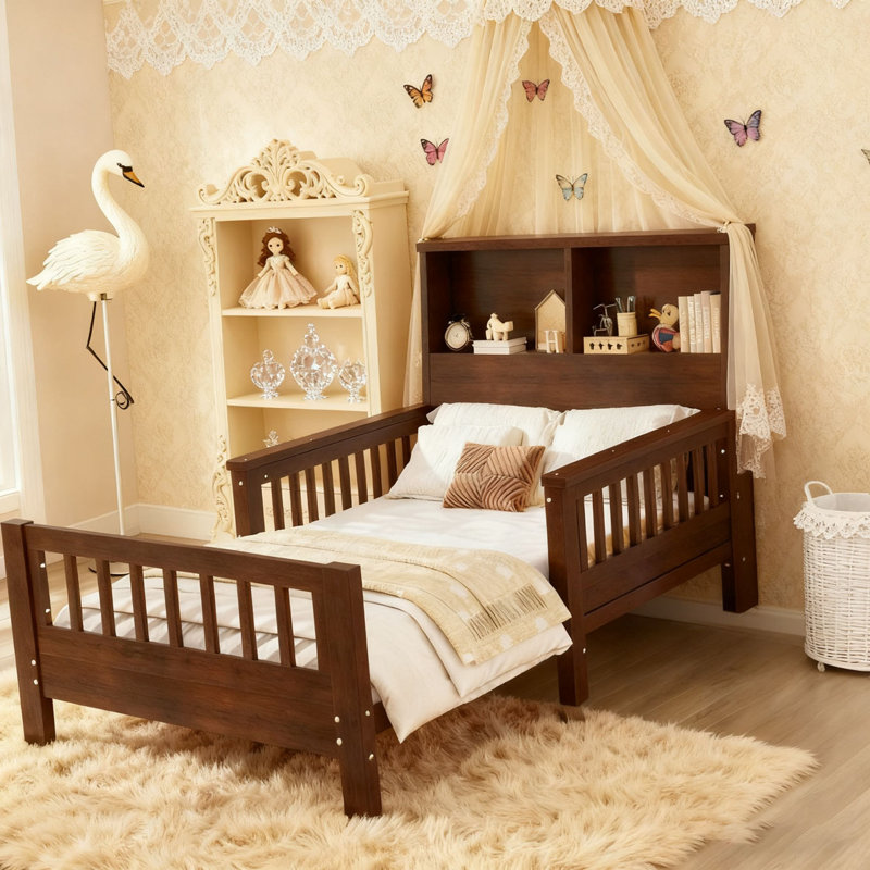 High-Quality Twin Size Platform Bed with Storage Headboard, Espresso