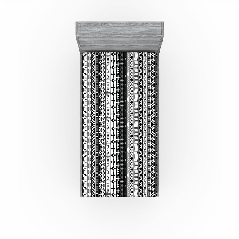 Ambesonne Prehistoric Fitted Sheet 2-Pack Tribal Motif Pattern Black White, Twin XL Sheet Set
