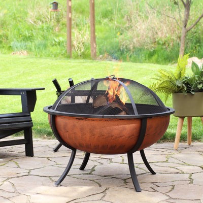 Jaramillo 32" Round Wood-Burning Copper Finish Steel Fire Pit Bowl with Spark Screen
