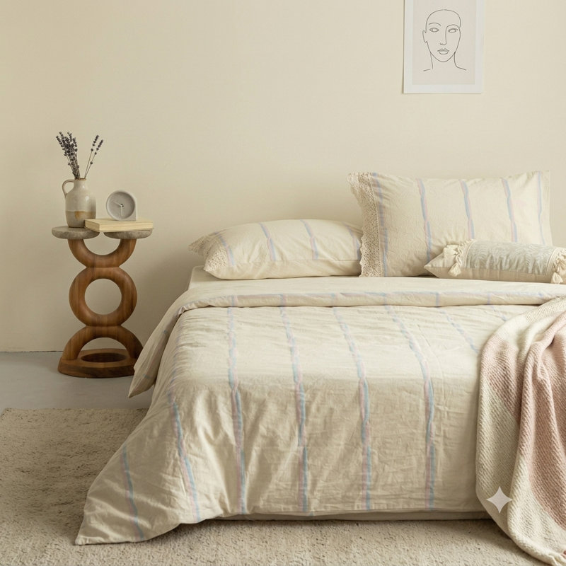 Ensemble de housse de couette à rayures Faith, Housse de couette grand et 2 taies d'oreiller stan