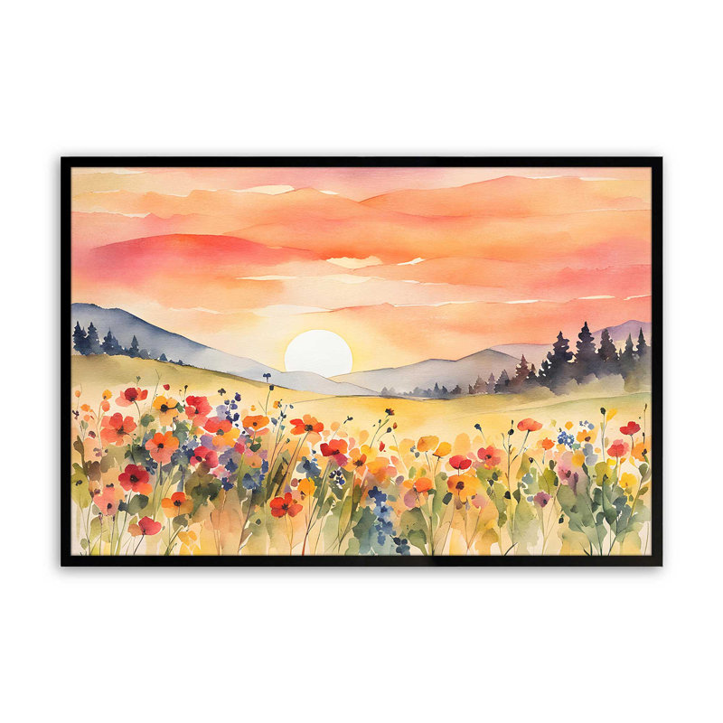 Imprimé Rolling Hills and Wildflowers, Cadre photo noir simple, H 12 po x l 15 po