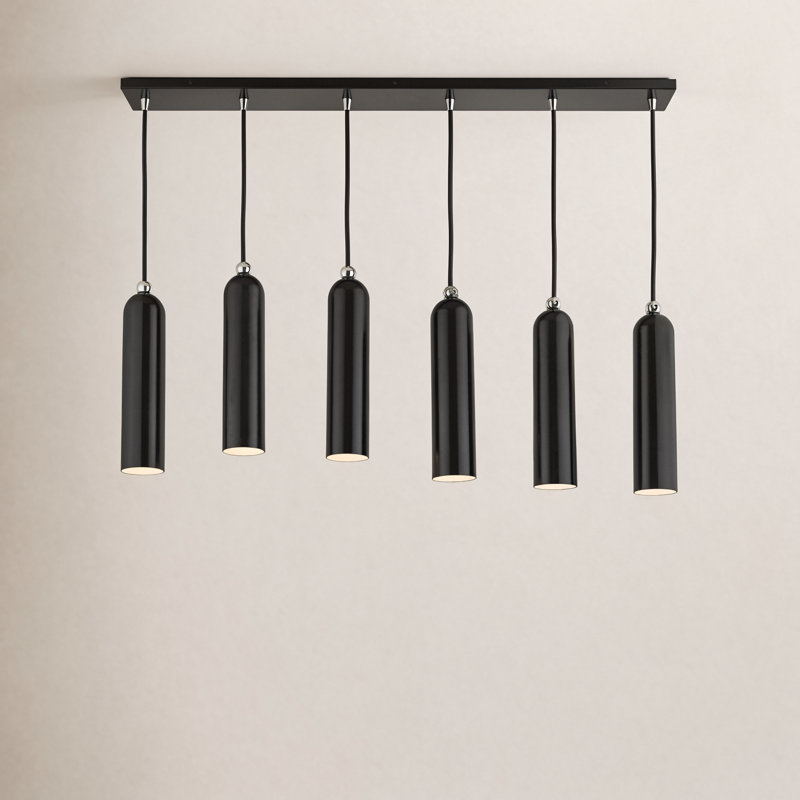 Veikko 6-Light Dimmable Linear Kitchen Island Pendant , Shiny Black