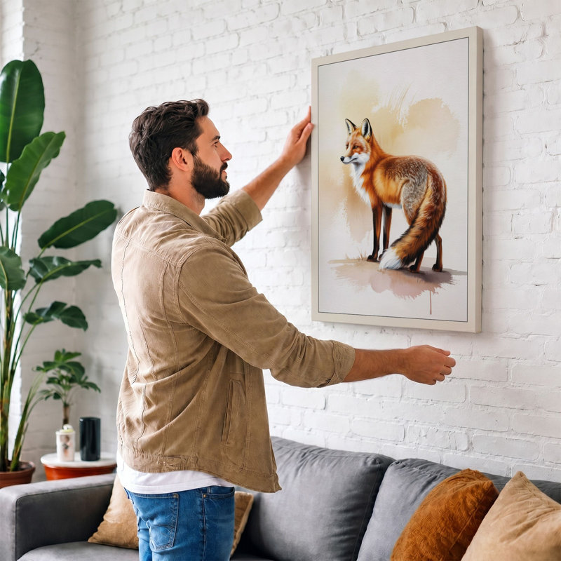 Alert Fox In Profile Boho - Print, 30x20 - 76.2 x 50.8 cm, Sage Border