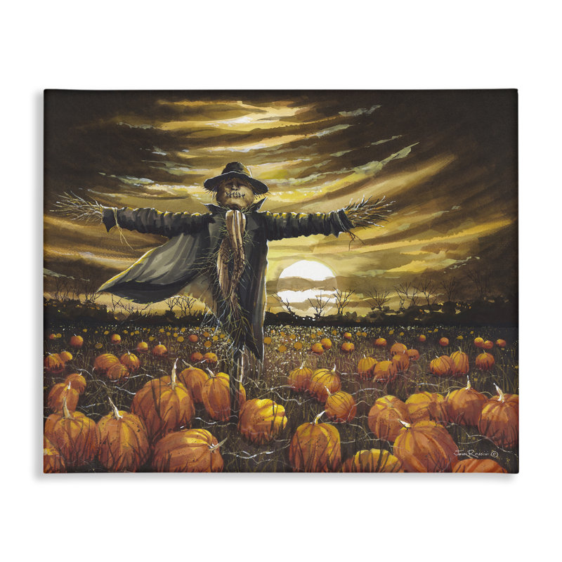 "Scarecrow in Pumpkin Field", art mural par John Rossini, H 36 po x l 48 po