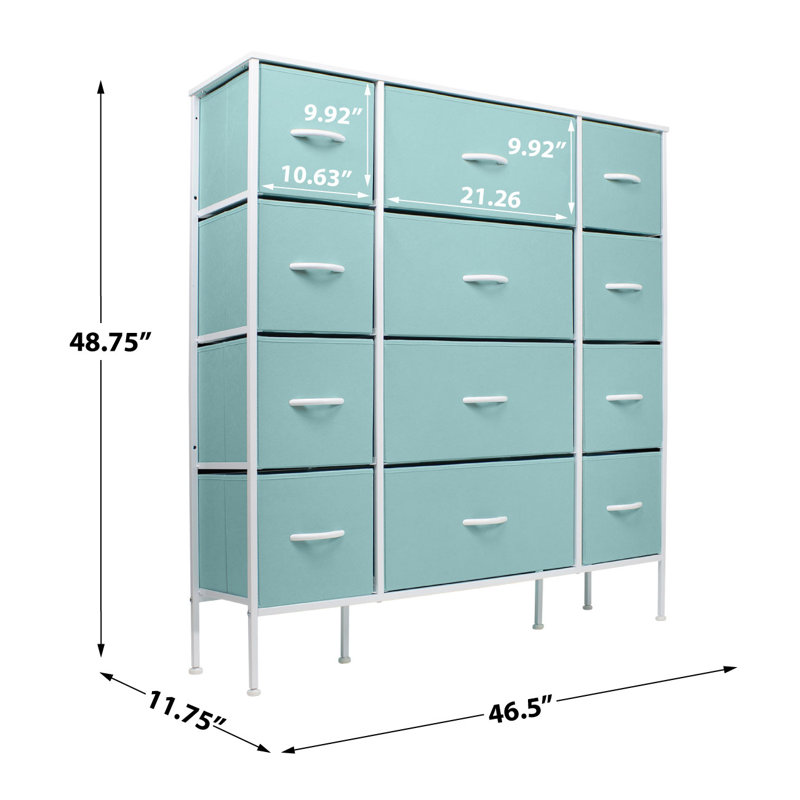 Aqua 12-Drawer Fabric Dresser with Steel Frame