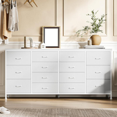 TV Stand with 14 Fabric Drawers, Media Console with Power Outlets, Entertainment Center for TVs up to 75 inches