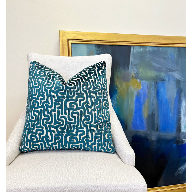 Housse de coussin Velvet Maze, Carré 22 po, Bleu sarcelle