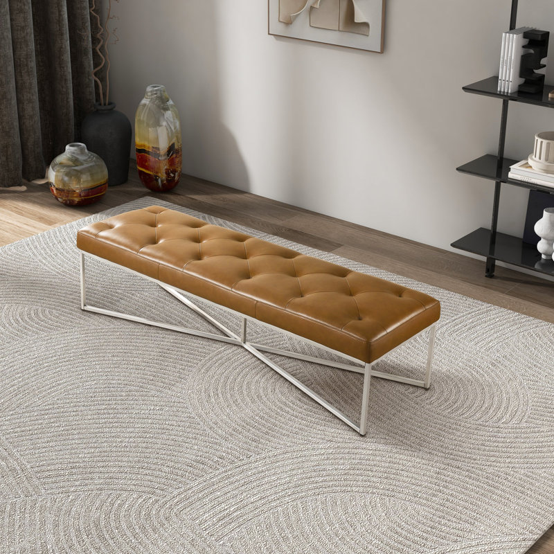 Banc en cuir véritable brun clair Harper