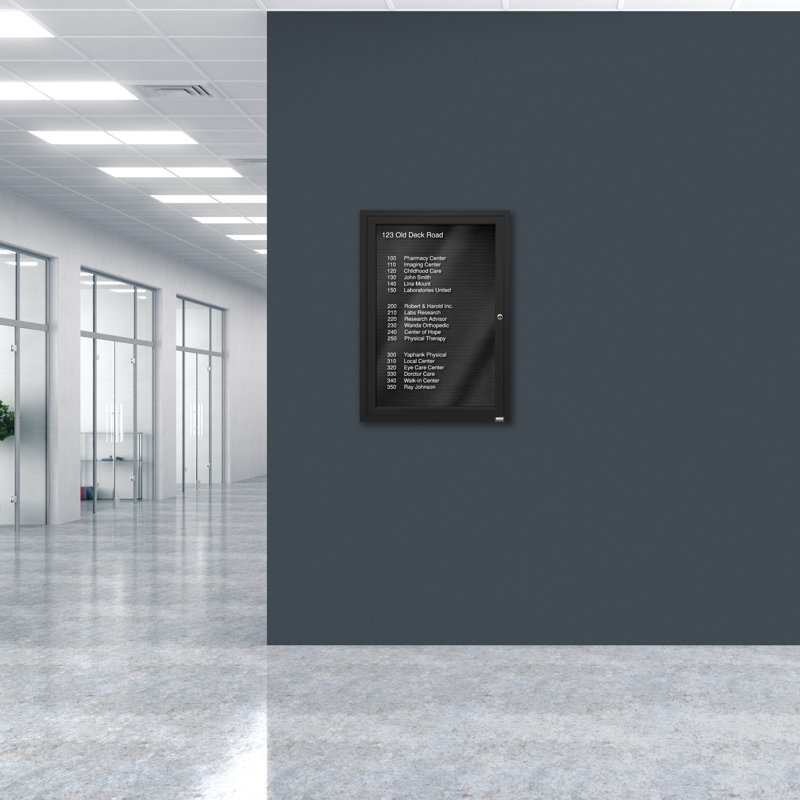 Tableau d'affichage mural fermé pour armoire d'annuaire, Noir thermolaqué, Un, H 36 po x l 24 po