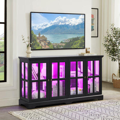 LED Curio Display Cabinet Antique Display Cabinet With Glass Doors Adjustable Shelves For Collectibles Four Door Design Vintage Showcase by Orren Ellis