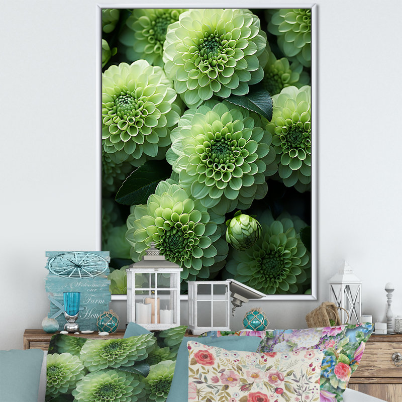 Zinnias vert crépuscule I, H 32 po x l 24 po x P 1 po, Cadre flottant blanc
