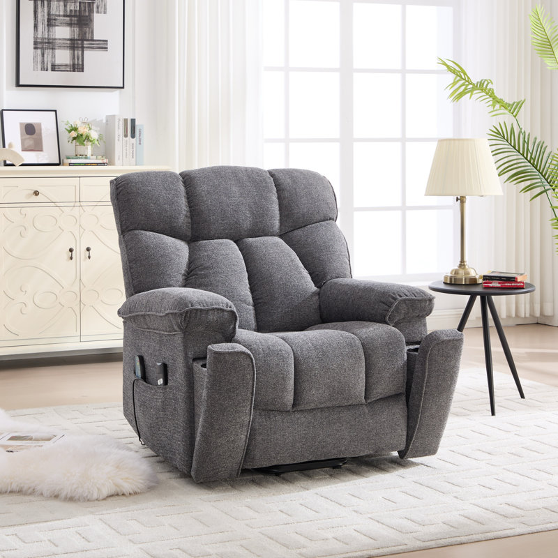 39.76" Wide Power Lift Assist Heated Massage Recliner with Dual Hidden Cup Holders, Two Remote Controls & Microfiber Upholstery