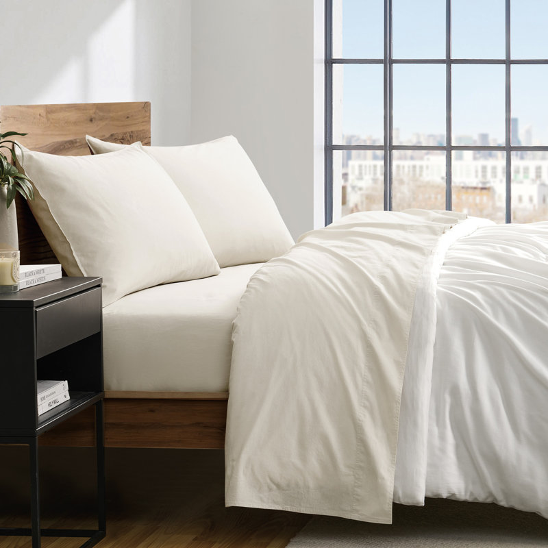 DKNY Vintage Washed Cotton Sheet Set , Queen Sheet Set, Brown