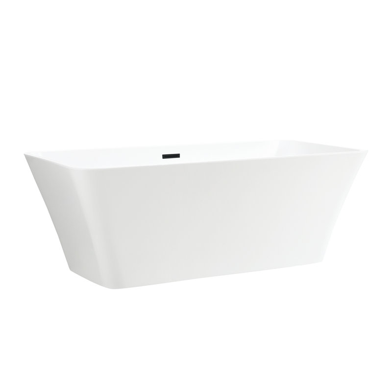 66.9" x 29.5" Freestanding Soaking Acrylic Bathtub, White/Matte Black