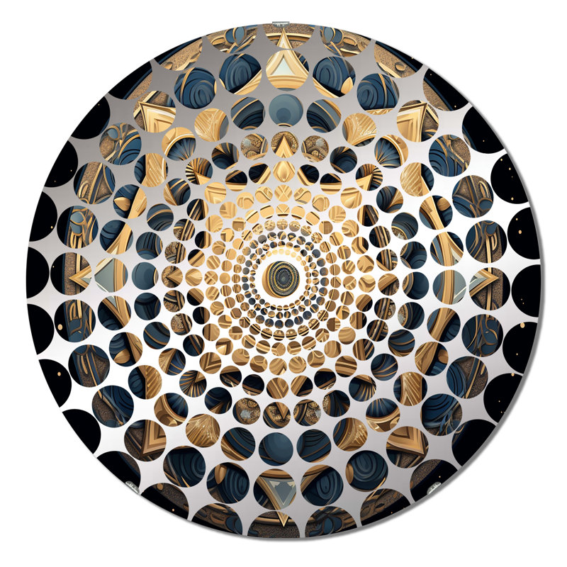 Mandala géométrique doré et bleu Nova I - Miroir décoratif à cercles concentriques, 23,6 po x 23,6 po