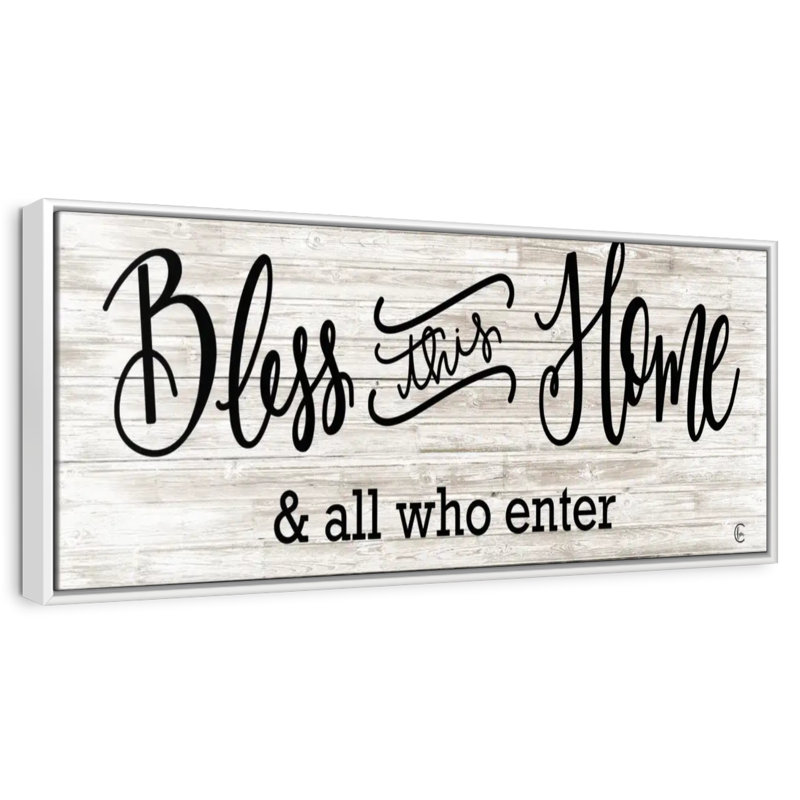 Plaque murale «Bless This Home», 57 po x 19 po, Cadre flottant blanc