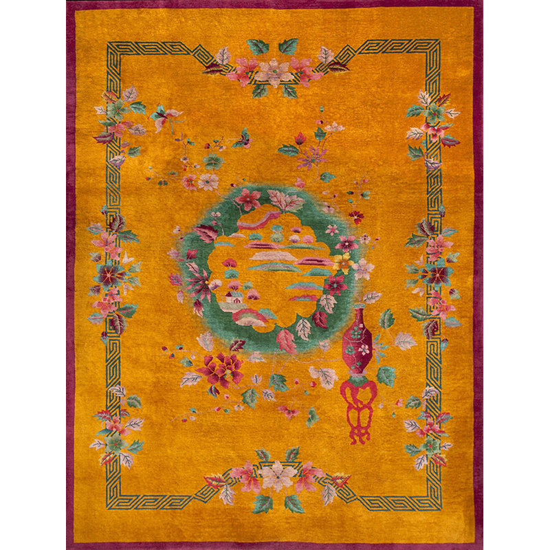 Happy Gold Color Antique Room Size Chinese Art Deco Carpet