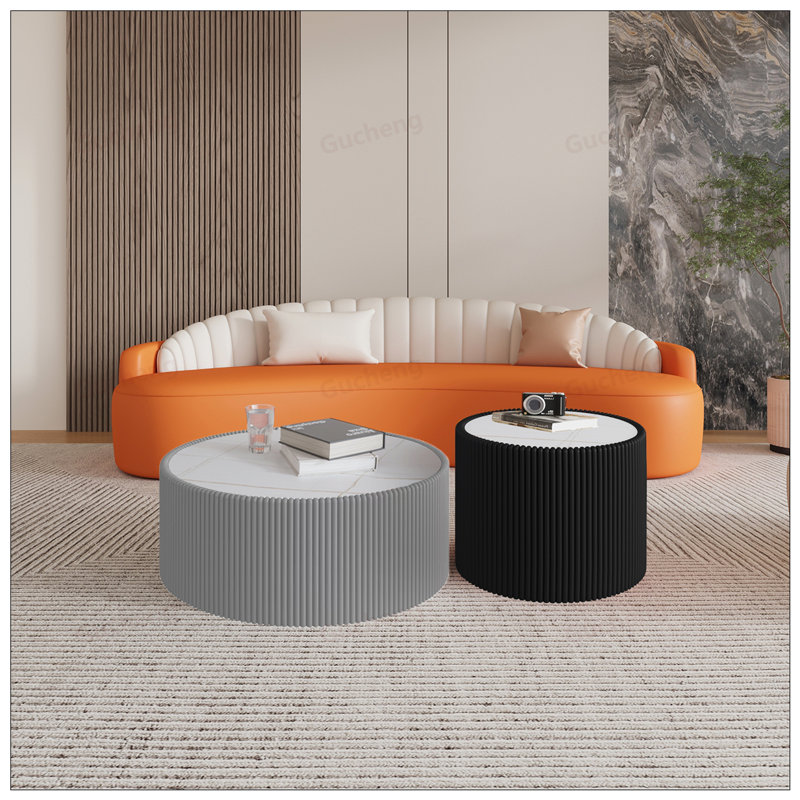 Table de bout cylindrique en cuir clair pour meubles de salon modernes, durables et élégants, Noir