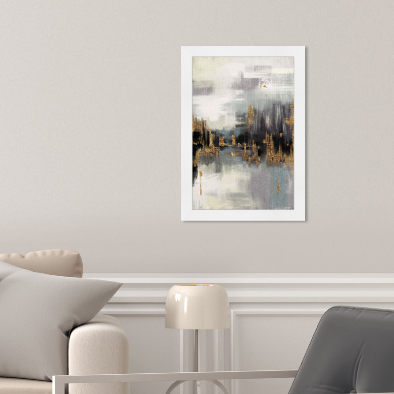 Montagnes abstraites - Peinture encadrée sur papier, H 17 po x l 12 po, Cadre blanc