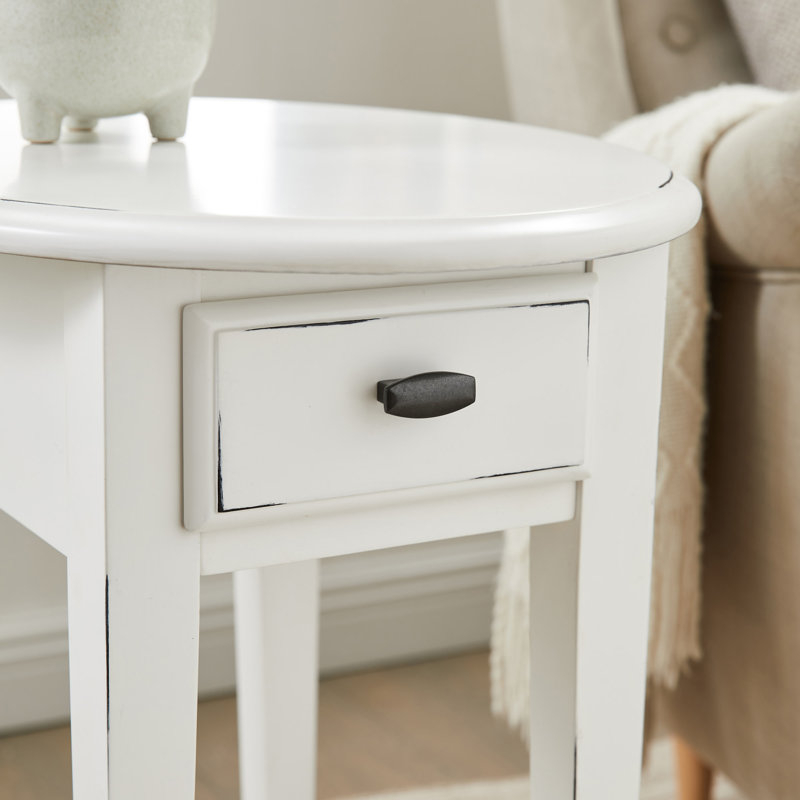 Oval Solid Wood Side Table, White
