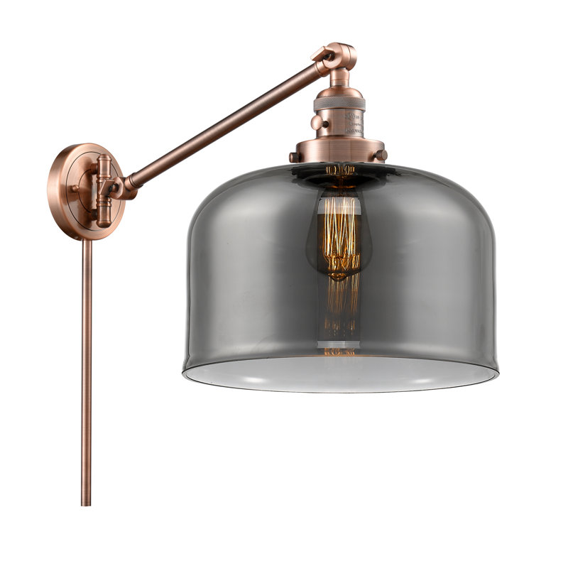 Bell - bras pivotant 1 lumière 12 po, Plaqué couleur fumée, Ampoule à DEL rétro de 3,5 W, Cuivre antique