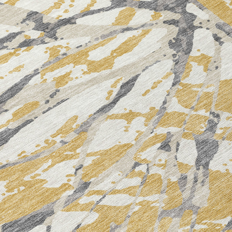 Machine Washable Indoor/Outdoor Chantille ACN2651 Abstract Rug, Gold, 8' x 10'