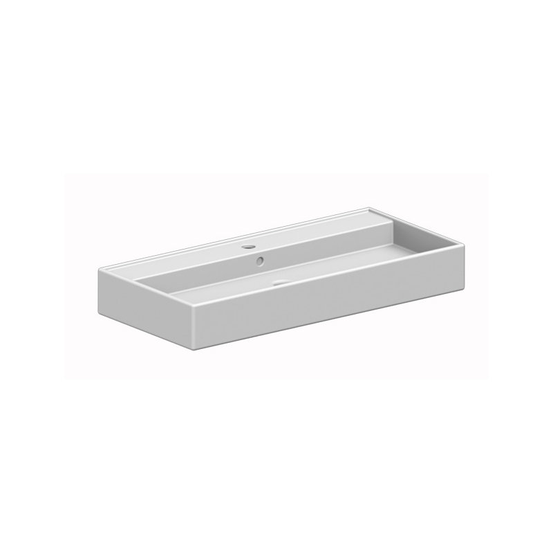 Lavabo de salle de bain rectangulaire en céramique blanche avec trop-plein de 39 po de hauteur Teorema, Monotrou