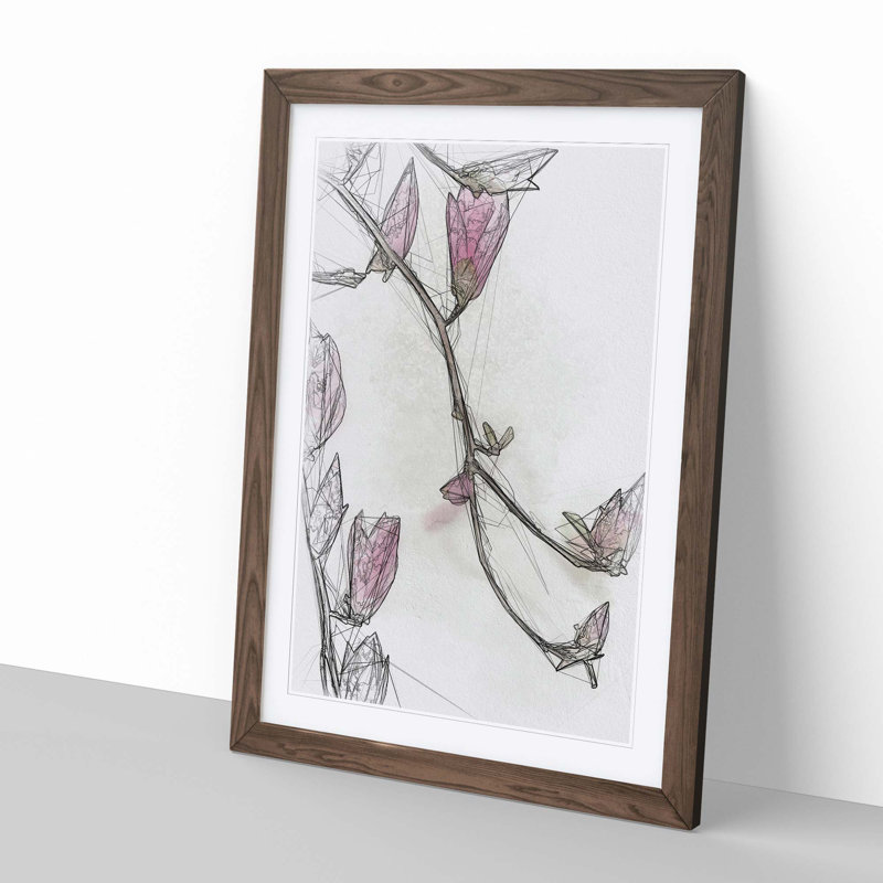 Pink Floral Flowers in Abstract - Picture Frame Graphic Art Print, Walnut, 76cm H x 50cm W x 2cm D