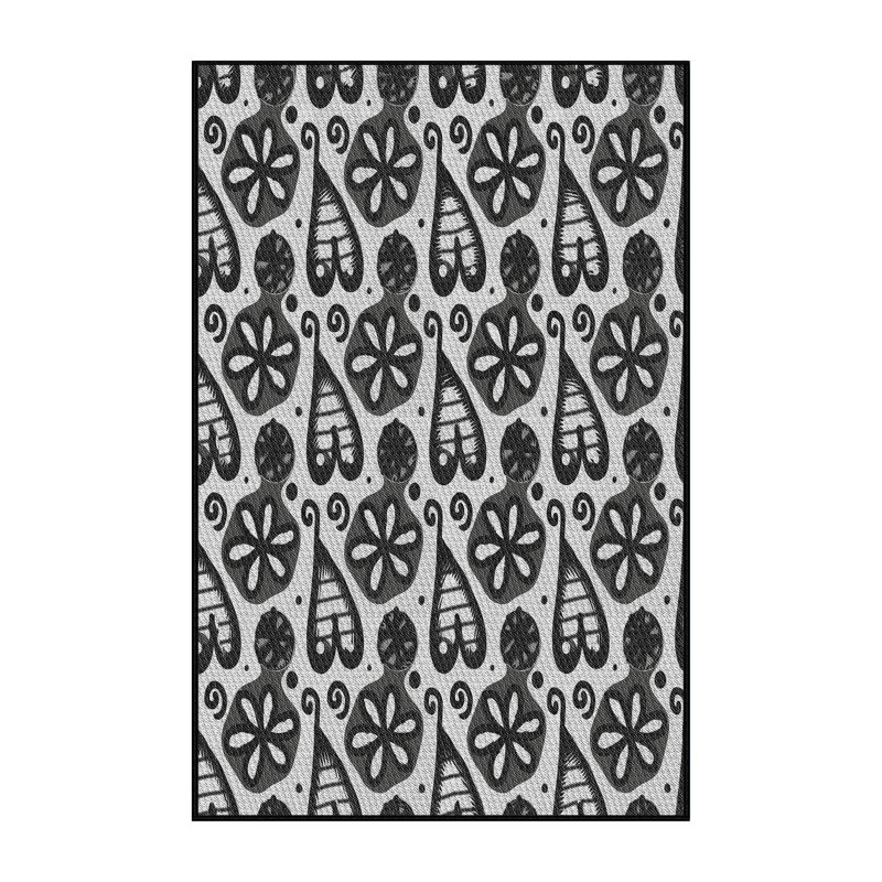 Tapis noir/blanc cassé à motifs, Rectangle 2 pi x 4 pi