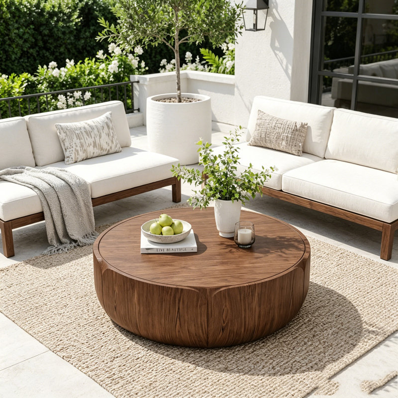 Table basse ronde d'extérieur d'intérieur, 35.63"W, Brun