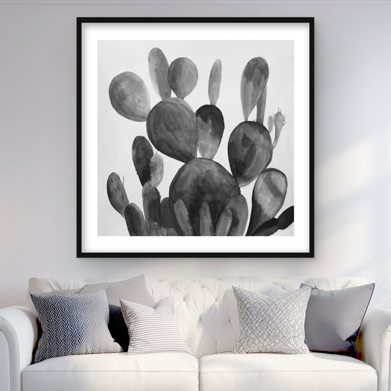 Grayscale Paddle Cactus Plant - Gray, reproduction encadrée