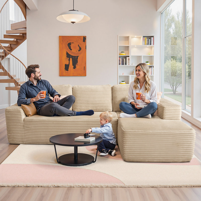 Canapé modulaire rembourré Boneless, Orienté à droite, Velours côtelé moelleux crème