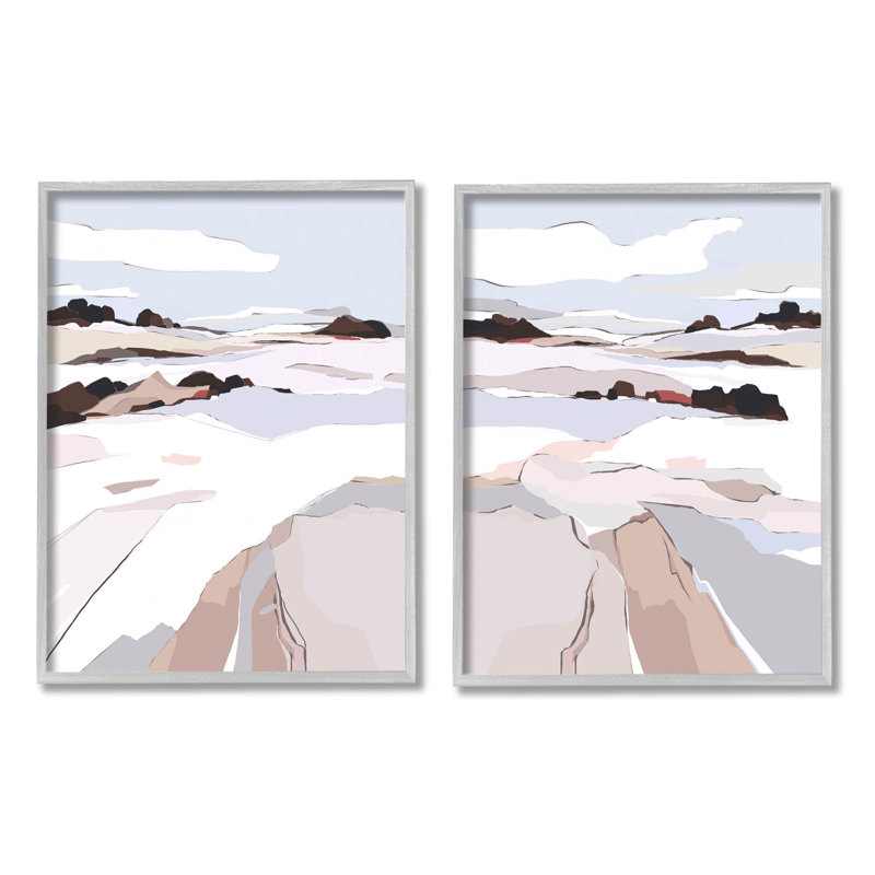 «Abstract Frosty VIew Landscape» par Nikita Jariwala, ensemble de 2 peintures sur bois, H 14 po x l 22 po x P 1,5 po