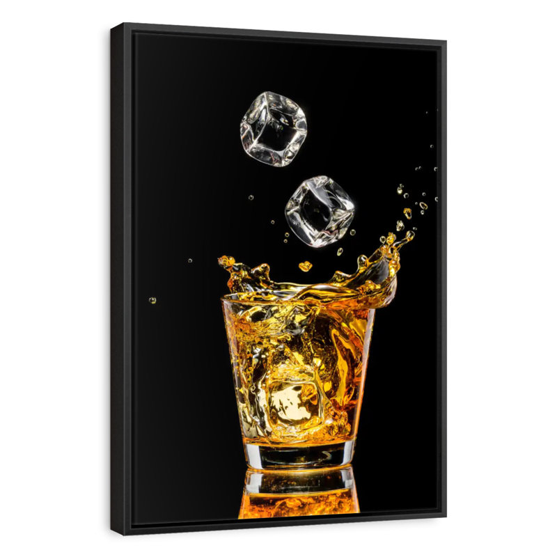 Whisky et glaçons, Cadre flottant noir, 21 po x 31 po