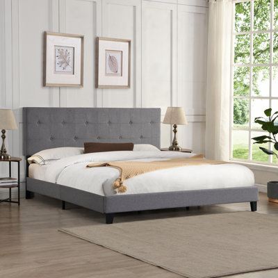 Lit plateforme très grand moderne - tête de lit tapissier sans sommier gris facile à assembler Profondeur: 85,84 lb, poids lourd, 600 lb, capacité de poids: 93,5 po.