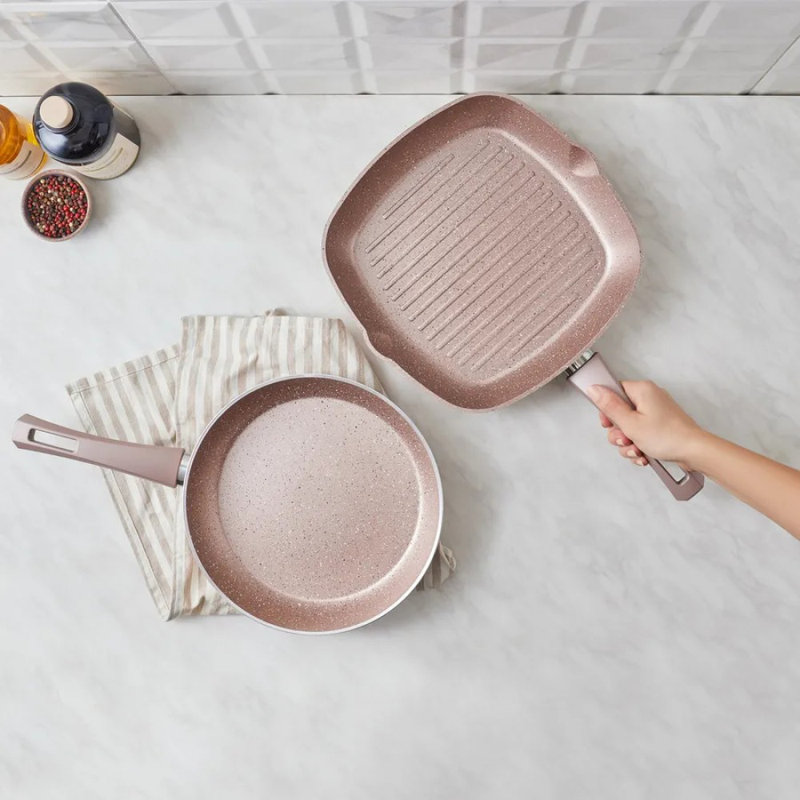 Karaca Biogranite Rose Gold 2-Piece Induction Pan Set, Rose Gold