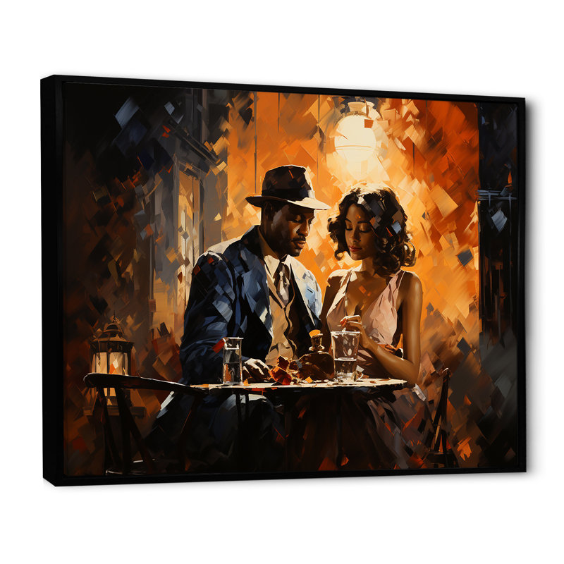 Harlem Renaissance Rendez-vous romantique - art mural Harlem Renaissance, Cadre flottant noir, 16" H x 32" W