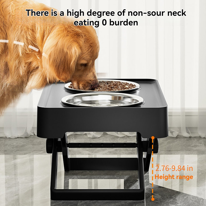 Bol pour chien surélevé réglable avec 2 bols à nourriture, Noir