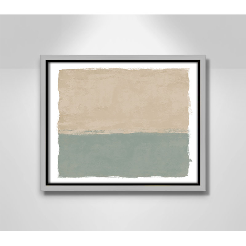 «Sage and Sand II - Landscape Version Print» par Natalie Carpentieri, L 11,5 po x H 9,5 po, Toile avec cadre, Flottant argent
