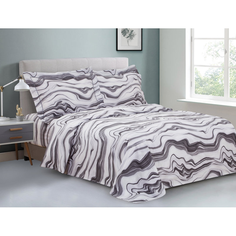 Ensemble de housse de couette réversible en coton standard français / gris 8 pièces French Marble